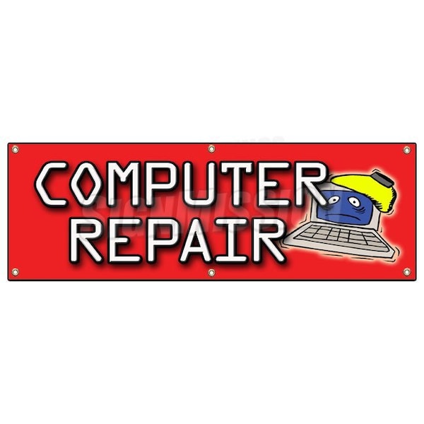 COMPUTER REPAIR BANNER SIGN monitor screem mouse keyboard network fix